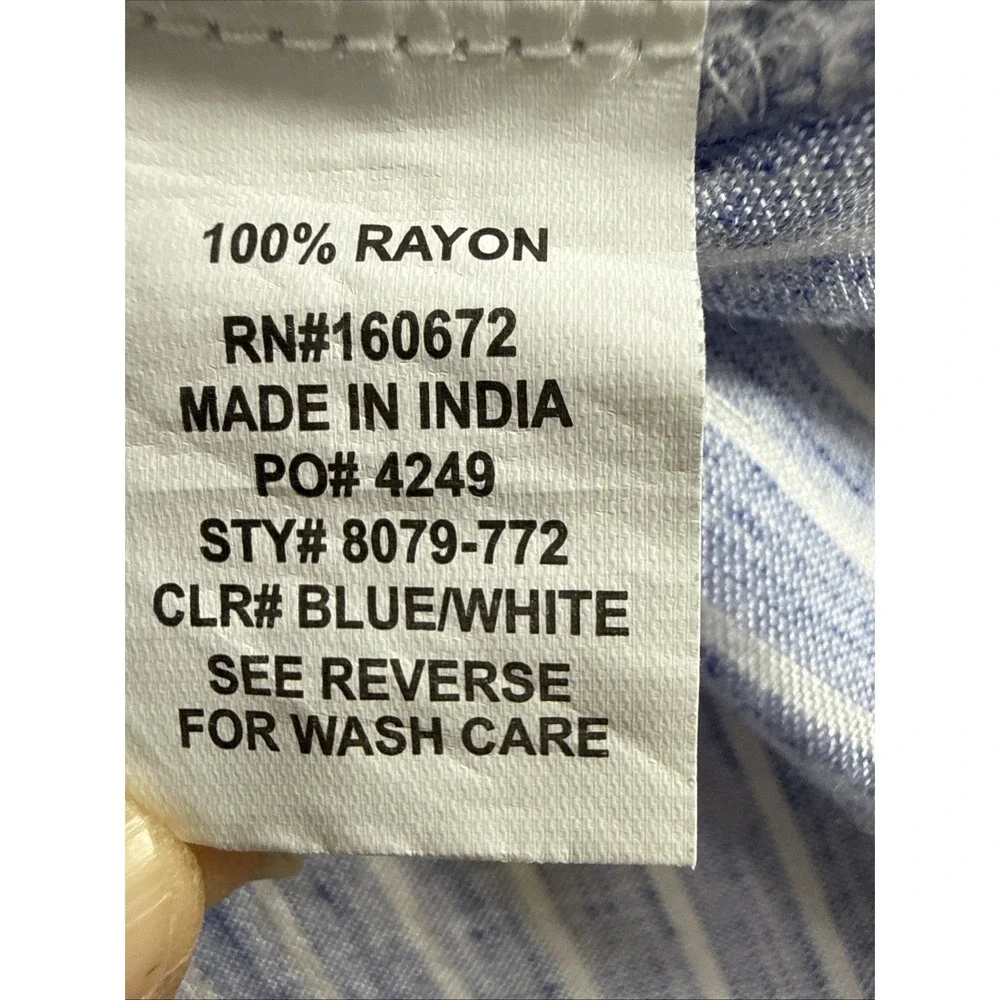 Blue Island Shirt Shorts Set M‎ Blue White Striped Rayon Coastal Minimalist Boho